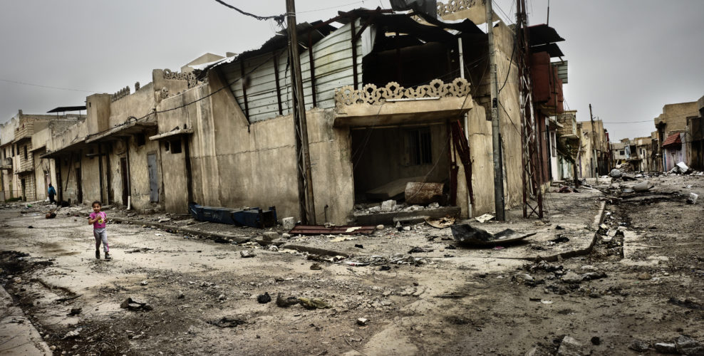 MOSUL, IRAK- APRIL, 2017: Rama (6) in her street at the frontline in Mosul. (Picture by Veronique de Viguerie/Reportqge by Getty Images).
